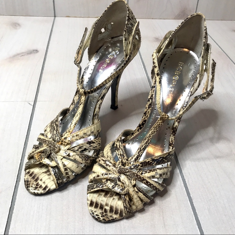 BCBG Iria Leather Snakeskin Black & Cream Heels